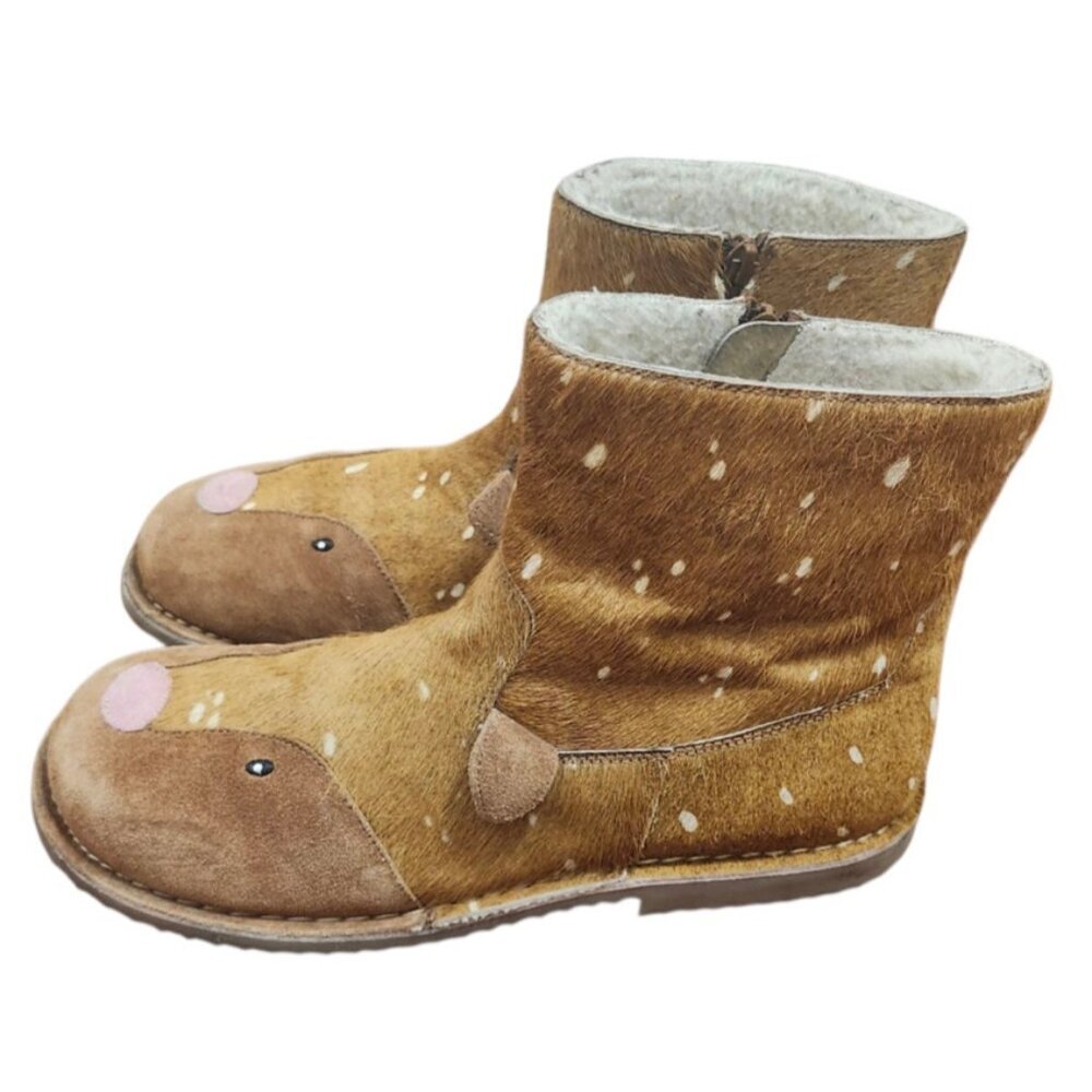 Mini Boden Real Fur Deer Boots Brown Real Fur Lined Ankle Zip Winter Shoes Siz39 - Picture 7 of 13